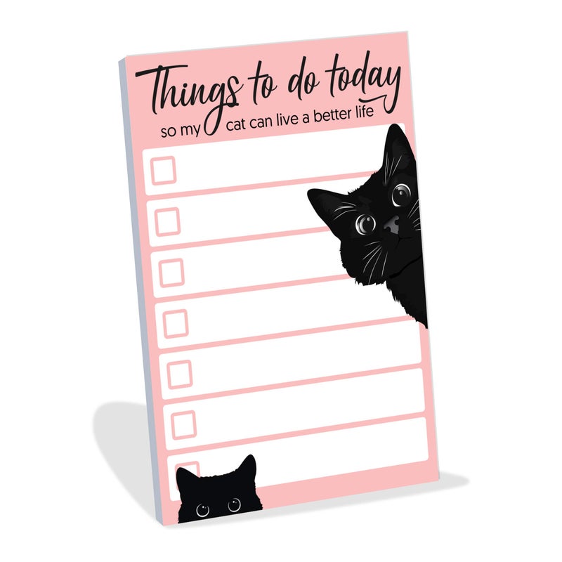 DAILY RITMO Funny Black Cat Lover Small to Do List Sticky Notes  Pink | Things to Do Today | Humor Notebook Notepad Note Card for Women Gift| 50 Pages 4x6 by DAILY RITMO - Image 1